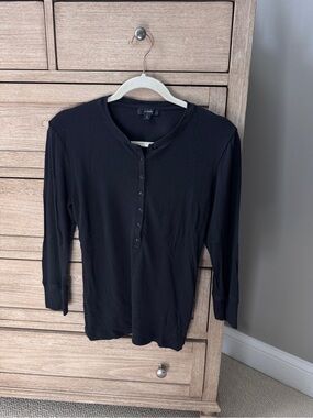 Crewneck Black Ribbed Henley Shirt - J Crew